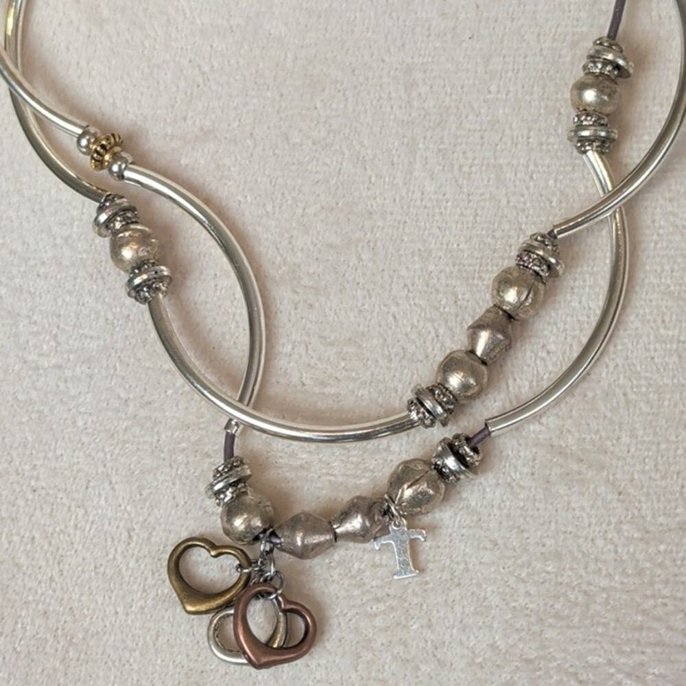 Lizzy James Leather Wrap Bracelet Necklace Convertible Silver & Gold Plated Sz L